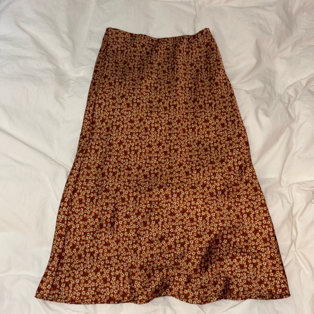 silky floral midi skirt